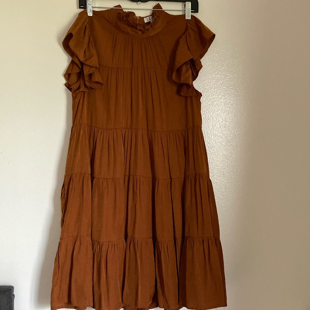 TCEC Rust Tiered Ruffle Dress